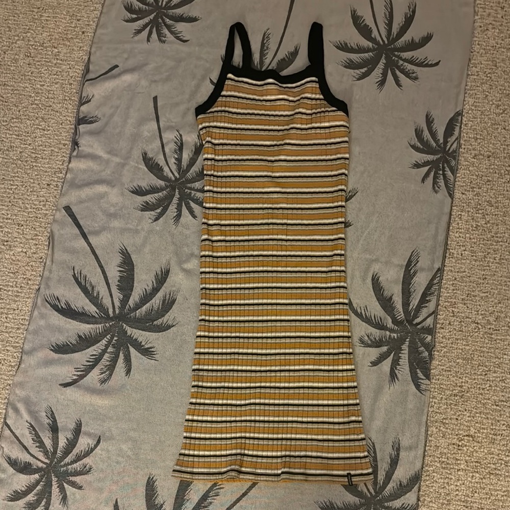Striped Mustard and Black Sleeveless Dress